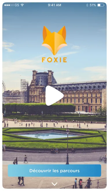 Foxie home screen over the Louvre: discover the routes