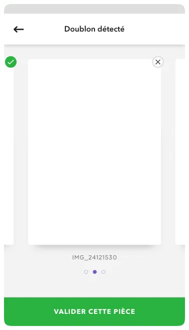 Duplicate document detected screen with validation action