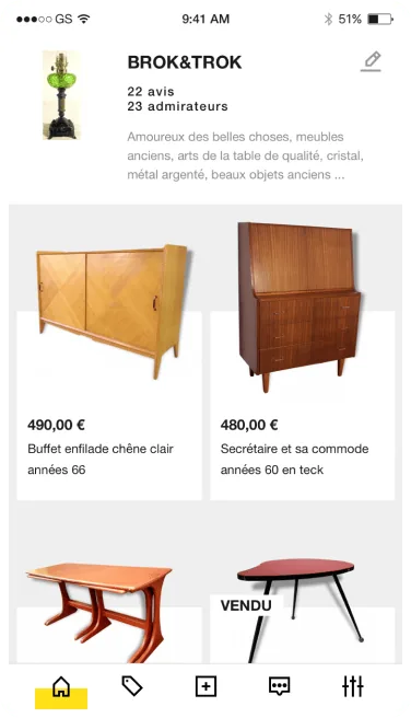 Brok&Trok seller storefront with vintage furniture listings