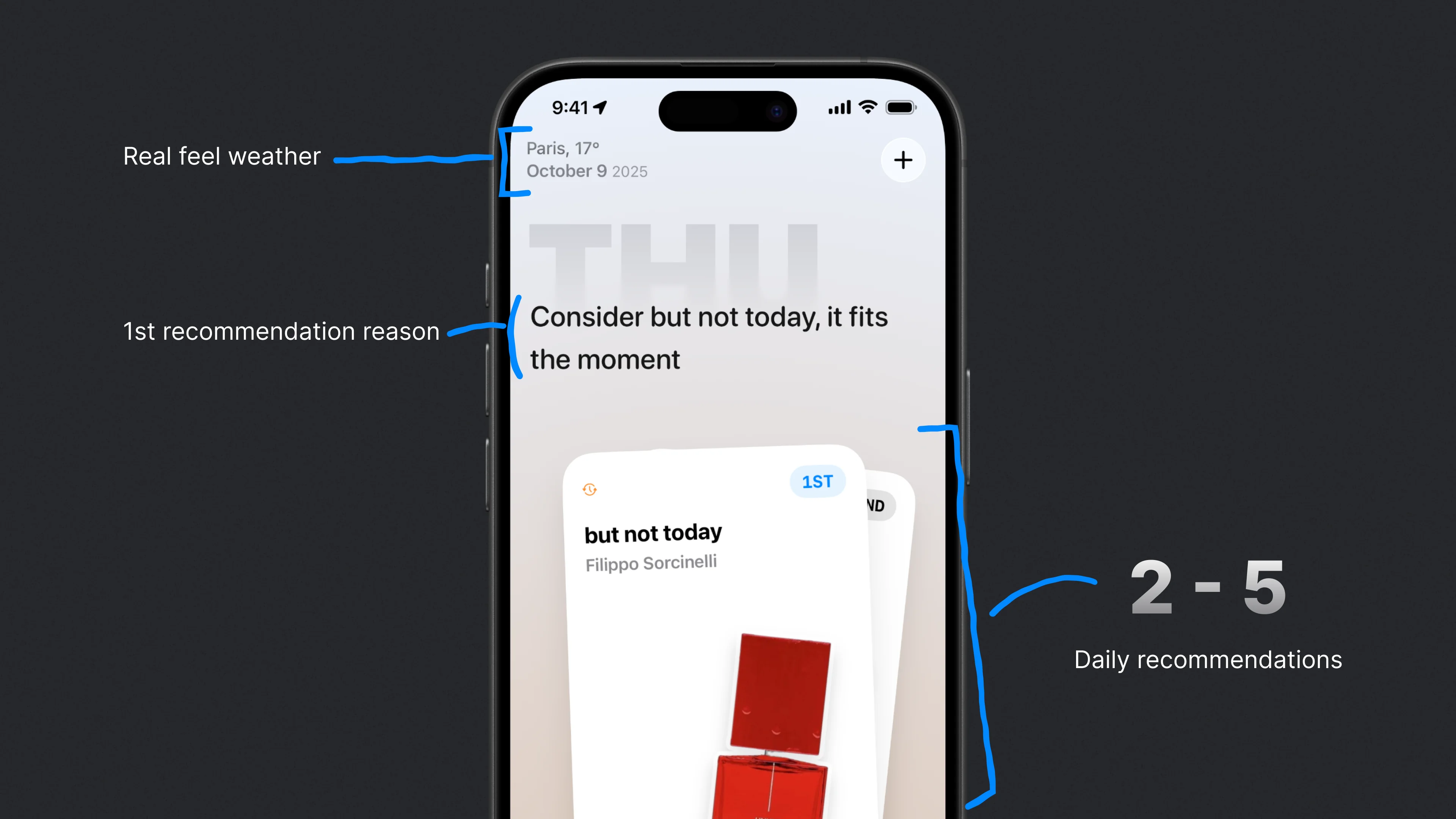Today view · recommendation cards · Aura breakdown